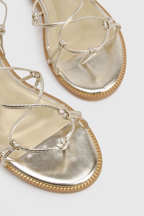 Wide Fit Caged Detail Tie Up Flat Sandals - Image 5