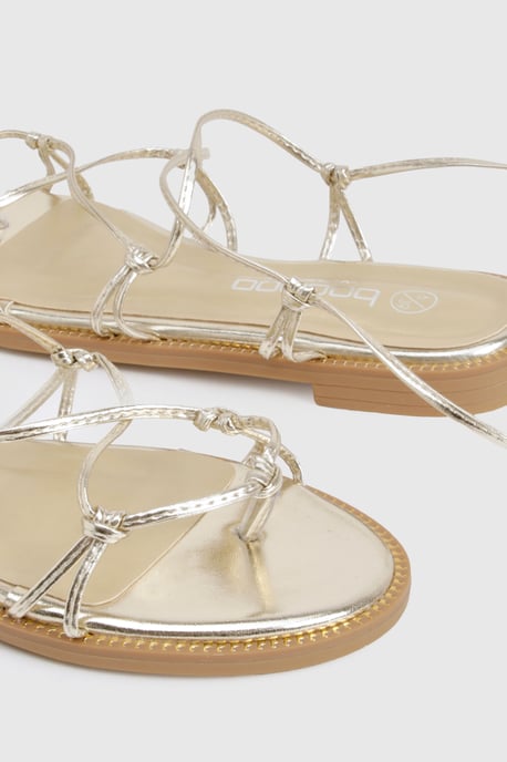 Wide Fit Caged Detail Tie Up Flat Sandals - Image 6