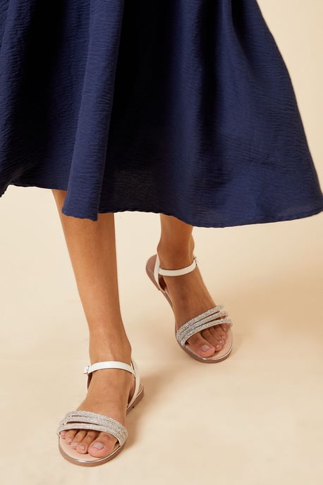 Wide Fit Fern Embellished Flat Sandals - Image 1