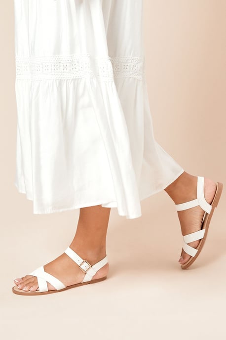 Florence Faux Leather Cross Strap Flat Sandals - Image 3