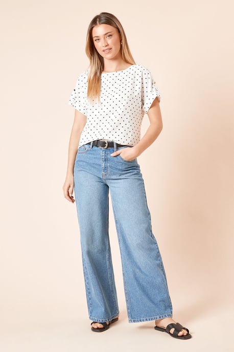 Spot Roll Sleeve Blouse - Image 1