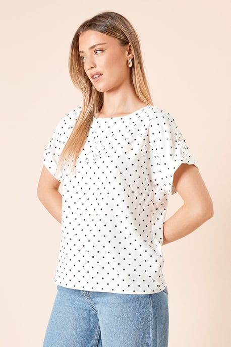 Spot Roll Sleeve Blouse - Image 2