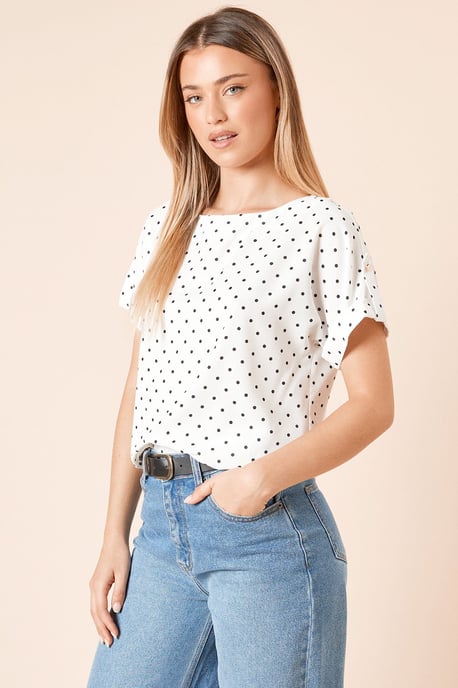 Spot Roll Sleeve Blouse - Image 3