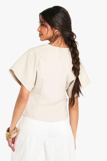 Woven Button Cap Sleeve Top - Image 2