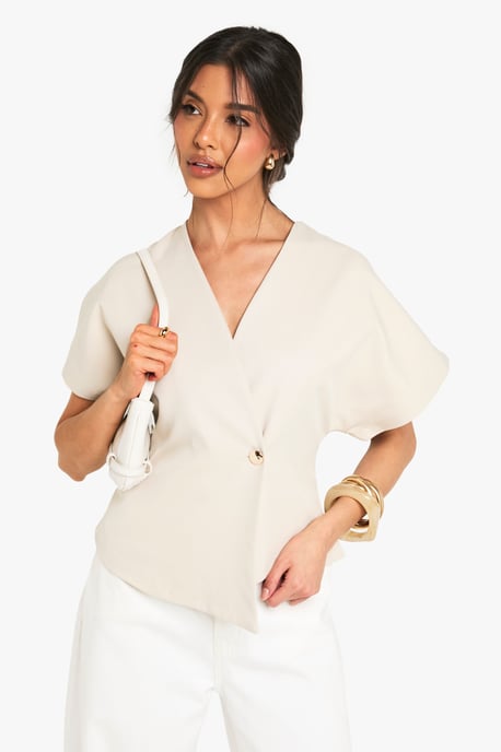 Woven Button Cap Sleeve Top - Image 3