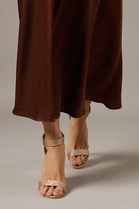 Faith: Camille Glitter Covered Buckle High Block Heeled Sandals - Image 2