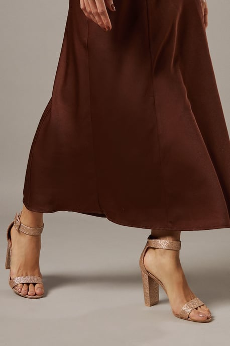 Faith: Camille Glitter Covered Buckle High Block Heeled Sandals - Image 3