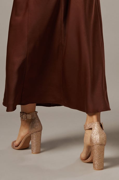 Faith: Camille Glitter Covered Buckle High Block Heeled Sandals - Image 4