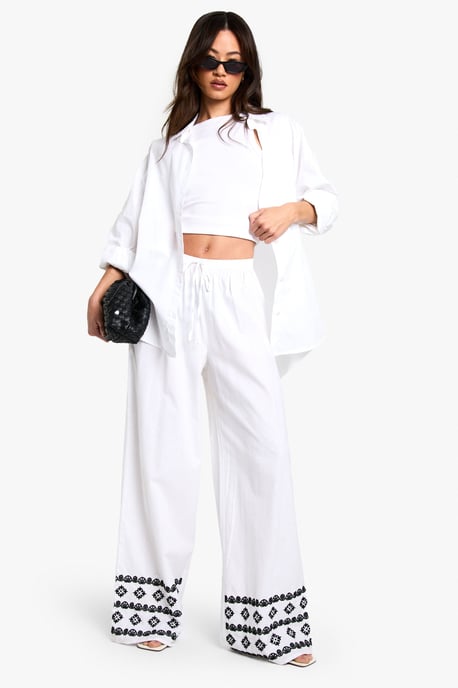 Tall Wide Leg Broderie Hem Trouser - Image 1