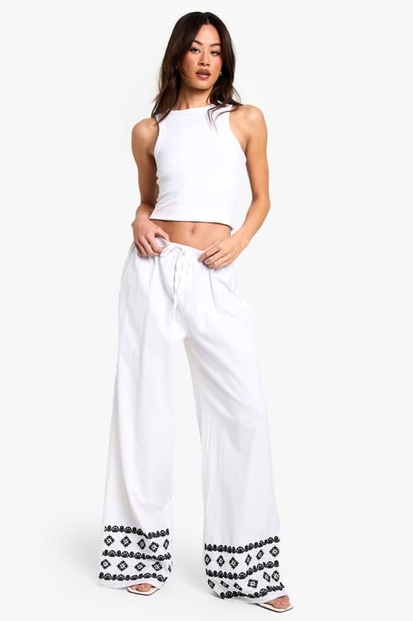 Tall Wide Leg Broderie Hem Trouser - Image 3