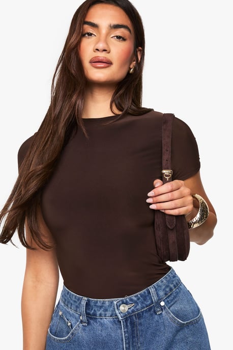 Double Layer Slinky Short Sleeve Bodysuit - Image 1
