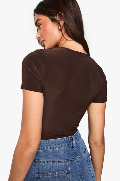 Double Layer Slinky Short Sleeve Bodysuit - Image 2