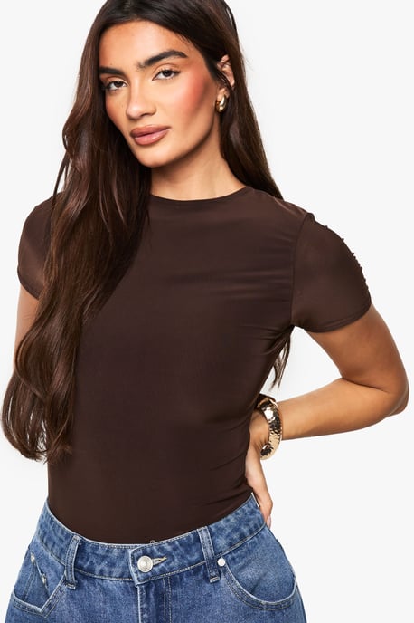 Double Layer Slinky Short Sleeve Bodysuit - Image 4