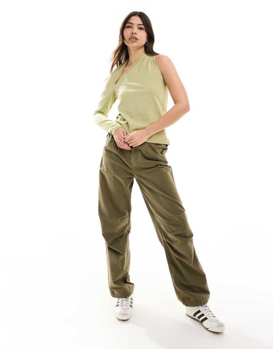 JDY one sleeve asymmetric top in sage green - Image 3
