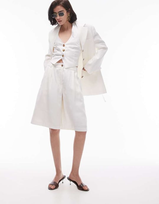 Topshop co-ord halterneck back tab waistcoat in ecru-White - Image 3
