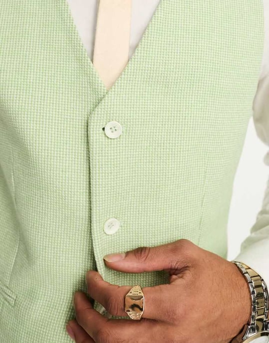 ASOS DESIGN wedding super skinny wool mix puppytooth waistcoat in sage green - Image 3