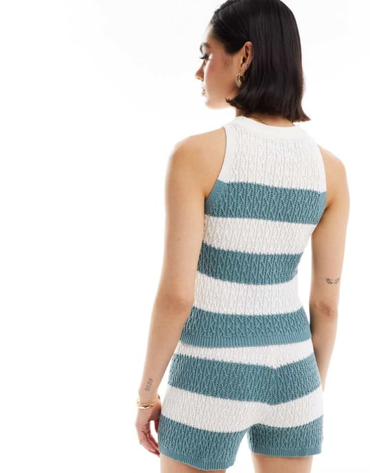 ASOS DESIGN knitted top with tipping co-ord in stripe-Multi - Image 3