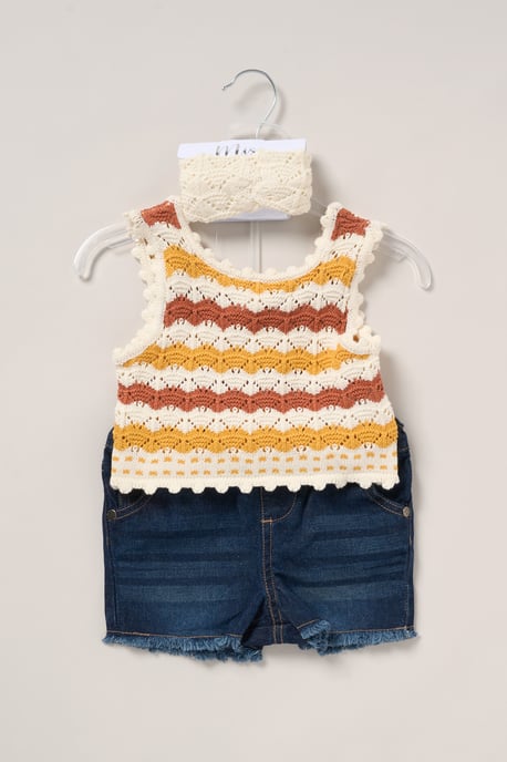 True Knit Top, Shorts and Headband Outfit Set - Image 1