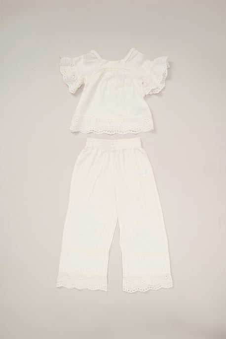 Broderie Top and Wide Leg Trouser Outfit Set - Image 1