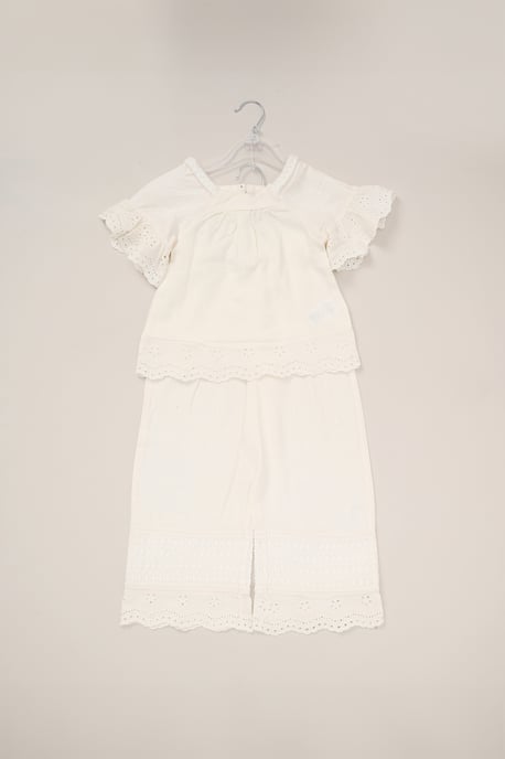 Broderie Top and Wide Leg Trouser Outfit Set - Image 2