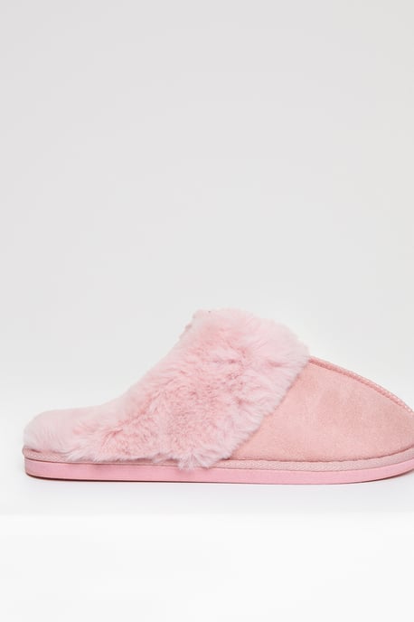 Pink Faux Fur Lined Mule Slippers - Image 2