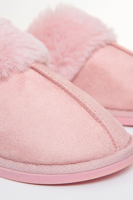 Pink Faux Fur Lined Mule Slippers - Image 3