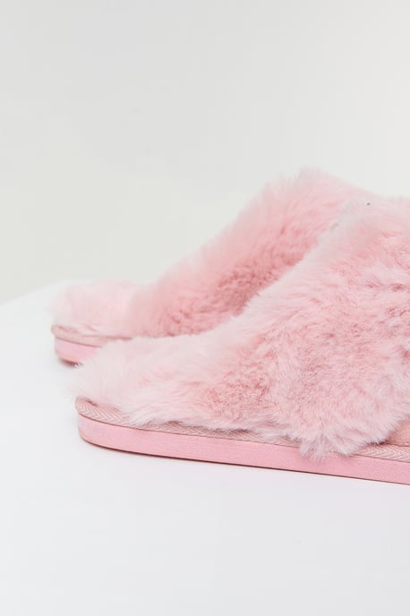 Pink Faux Fur Lined Mule Slippers - Image 4