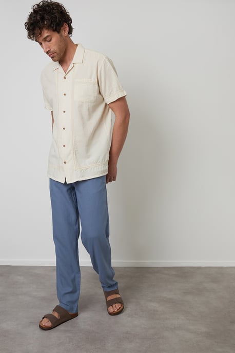 Natural Cotton Crochet Lace Short Sleeve Shirt With Linen - Image 3