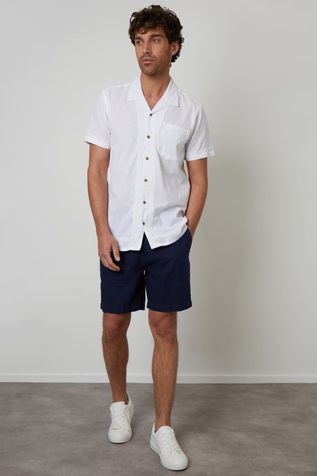 White Cotton Crochet Lace Short Sleeve Shirt With Linen - Image 3