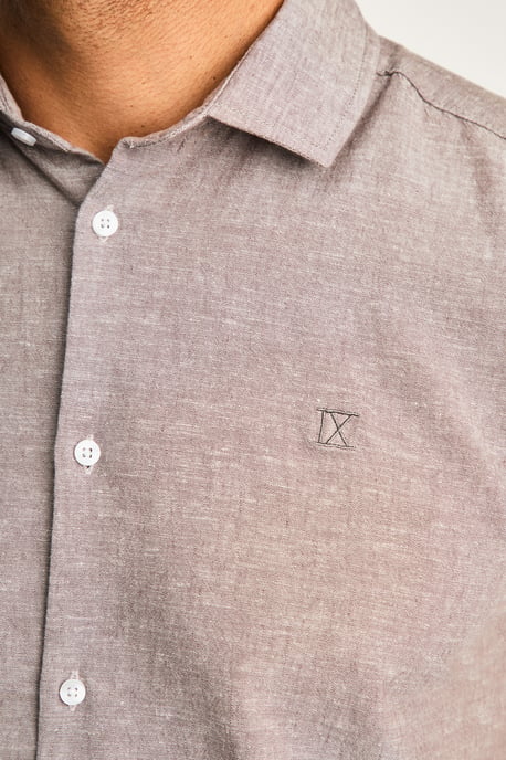 Mid Grey Linen Short Sleeve Logo Shirt - Image 3