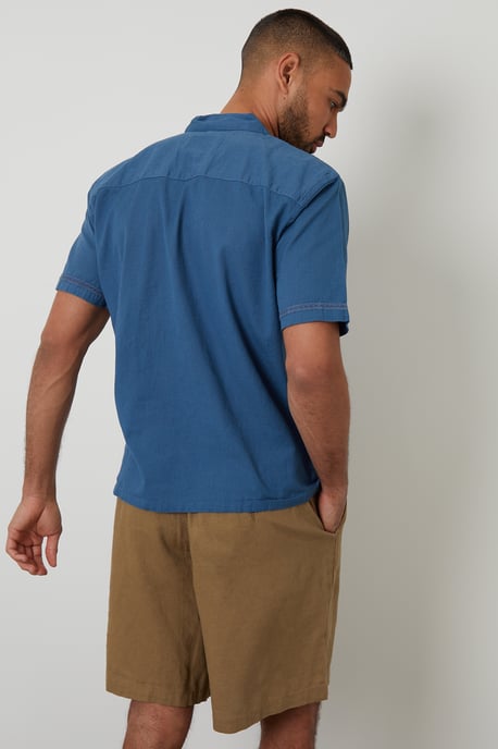 Blue Linen Blend Lace Trim Relaxed Fit Shirt - Image 2