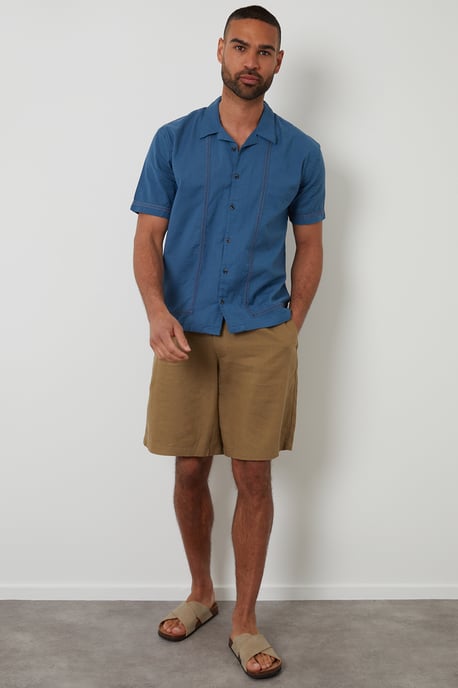 Blue Linen Blend Lace Trim Relaxed Fit Shirt - Image 3