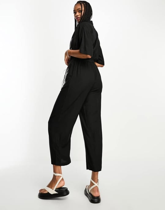 ASOS DESIGN Tall oversized tie waist shirt jumpsuit in black - Image 2