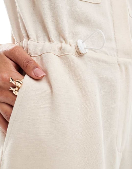 Reclaimed Vintage linen jumpsuit with drawstrings in neutral - Image 4