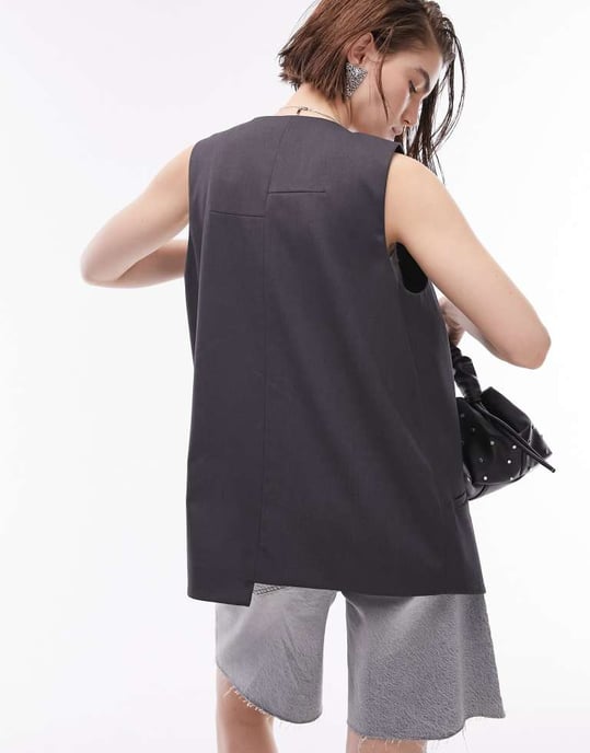 Topshop longline waistcoat in grey - Image 4