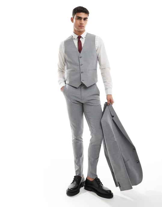 ASOS DESIGN skinny waistcoat in grey - Image 4