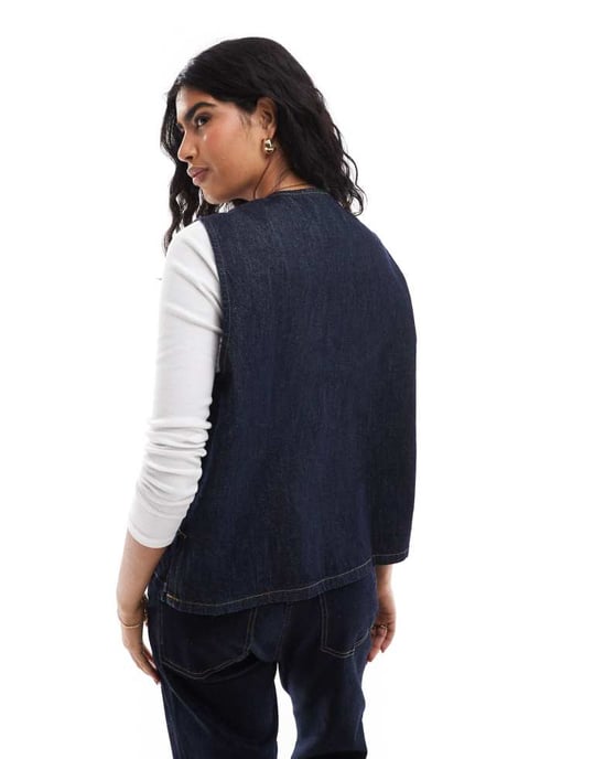 ASOS DESIGN denim waistcoat with ties in indigo-Blue - Image 3