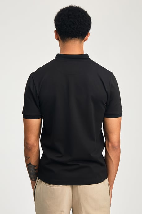Black Short Sleeve Zip Neck Polo Shirt - Image 2