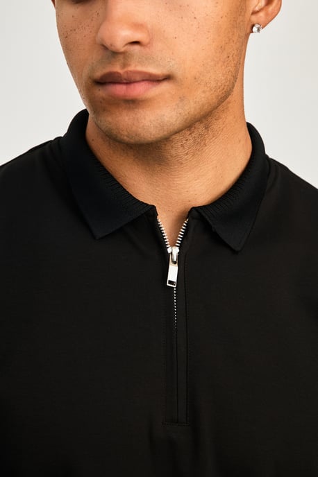 Black Short Sleeve Zip Neck Polo Shirt - Image 3
