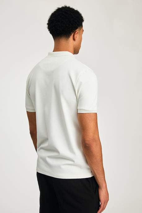 White Short Sleeve Zip Neck Polo Shirt - Image 2