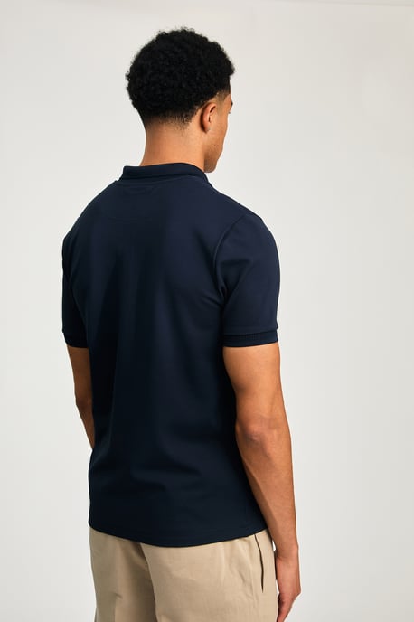 Navy Short Sleeve Zip Neck Polo Shirt - Image 2