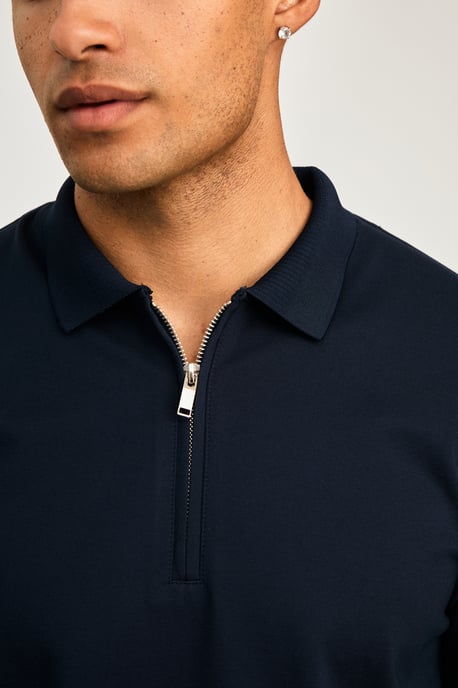 Navy Short Sleeve Zip Neck Polo Shirt - Image 3