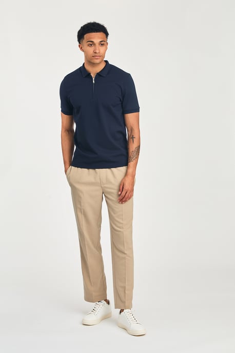 Navy Short Sleeve Zip Neck Polo Shirt - Image 4