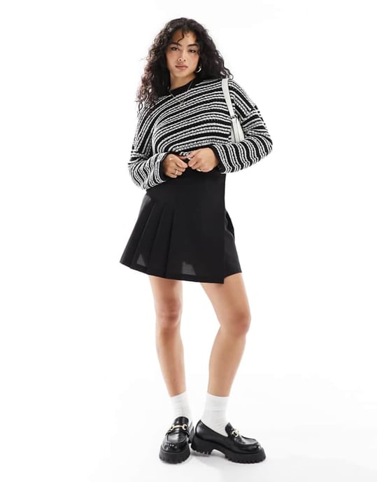 ASOS DESIGN cropped crew neck stitch jumper in stripe - Image 1