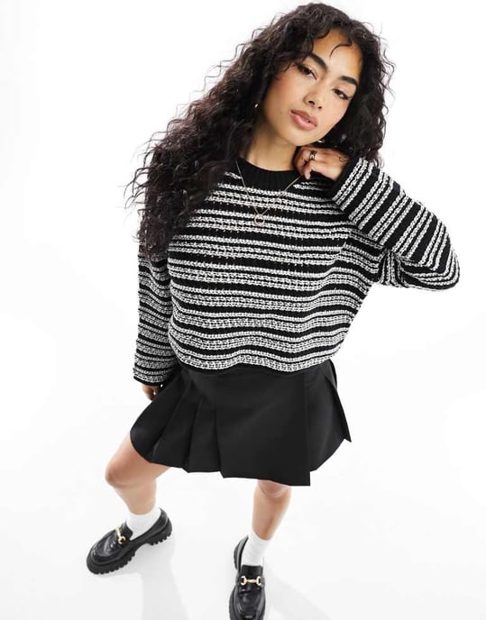 ASOS DESIGN cropped crew neck stitch jumper in stripe - Image 2