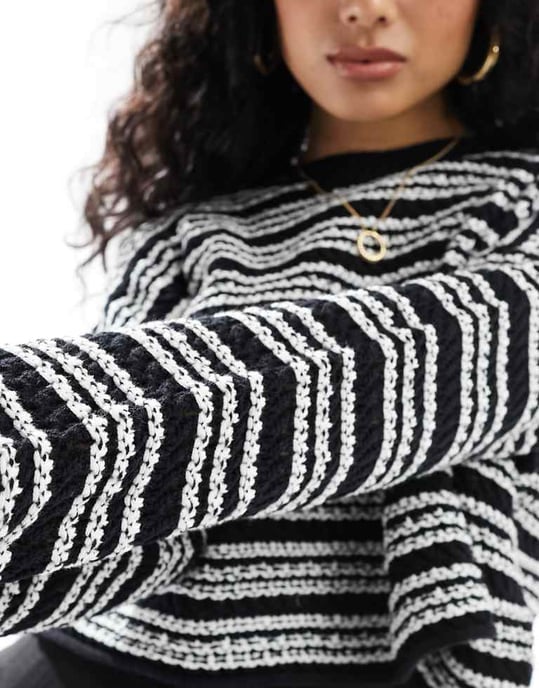 ASOS DESIGN cropped crew neck stitch jumper in stripe - Image 3