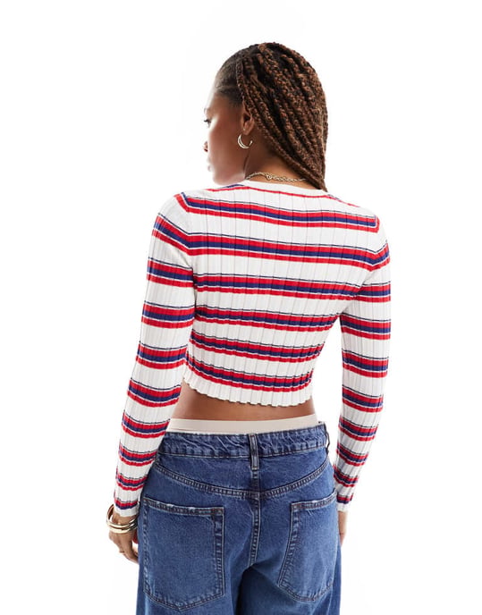 ASOS DESIGN crew neck jumper in red stripe-Multi - Image 3