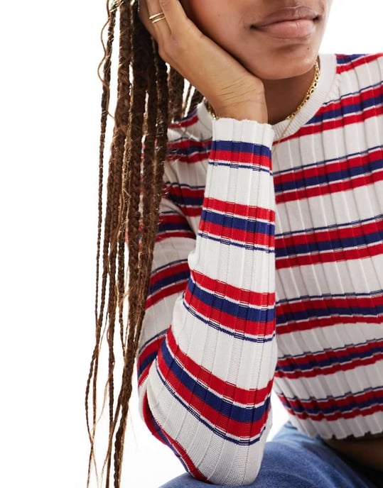 ASOS DESIGN crew neck jumper in red stripe-Multi - Image 4