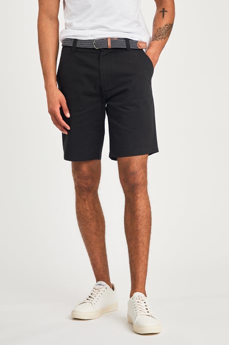Black Cotton Twill Short With Belt - Image 1
