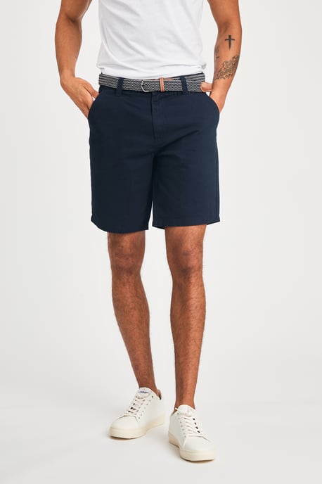 Navy Cotton Twill Short With Belt - Image 1